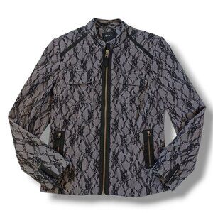 Lace Overlay Zip Up Jacket Blazer Tribal Black Lined Business Casual Size 8